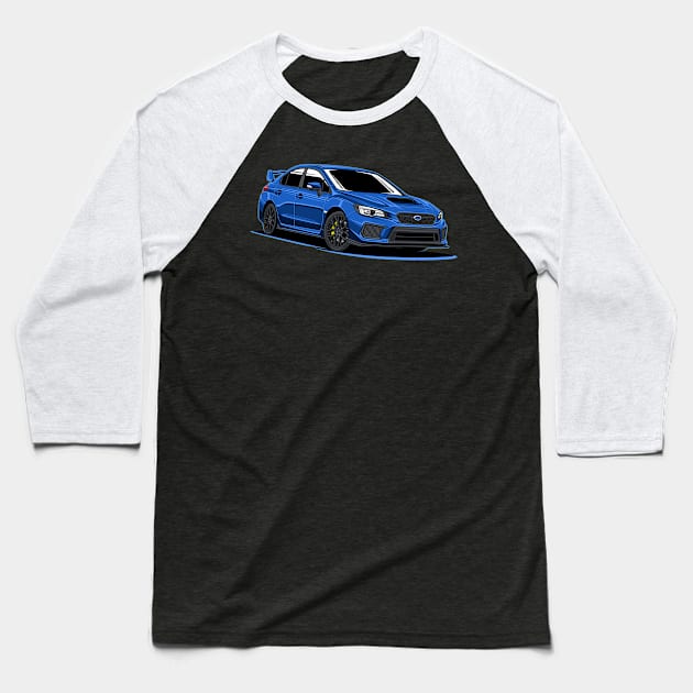 Subie Impreza STi (Blue) Baseball T-Shirt by afrcreativeart